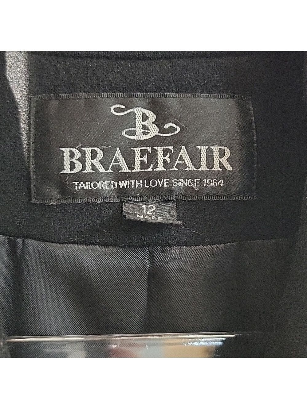 Women's Braefair Vintage Black Wool Mix Overcoat, Size 12 - Picture 5 of 16